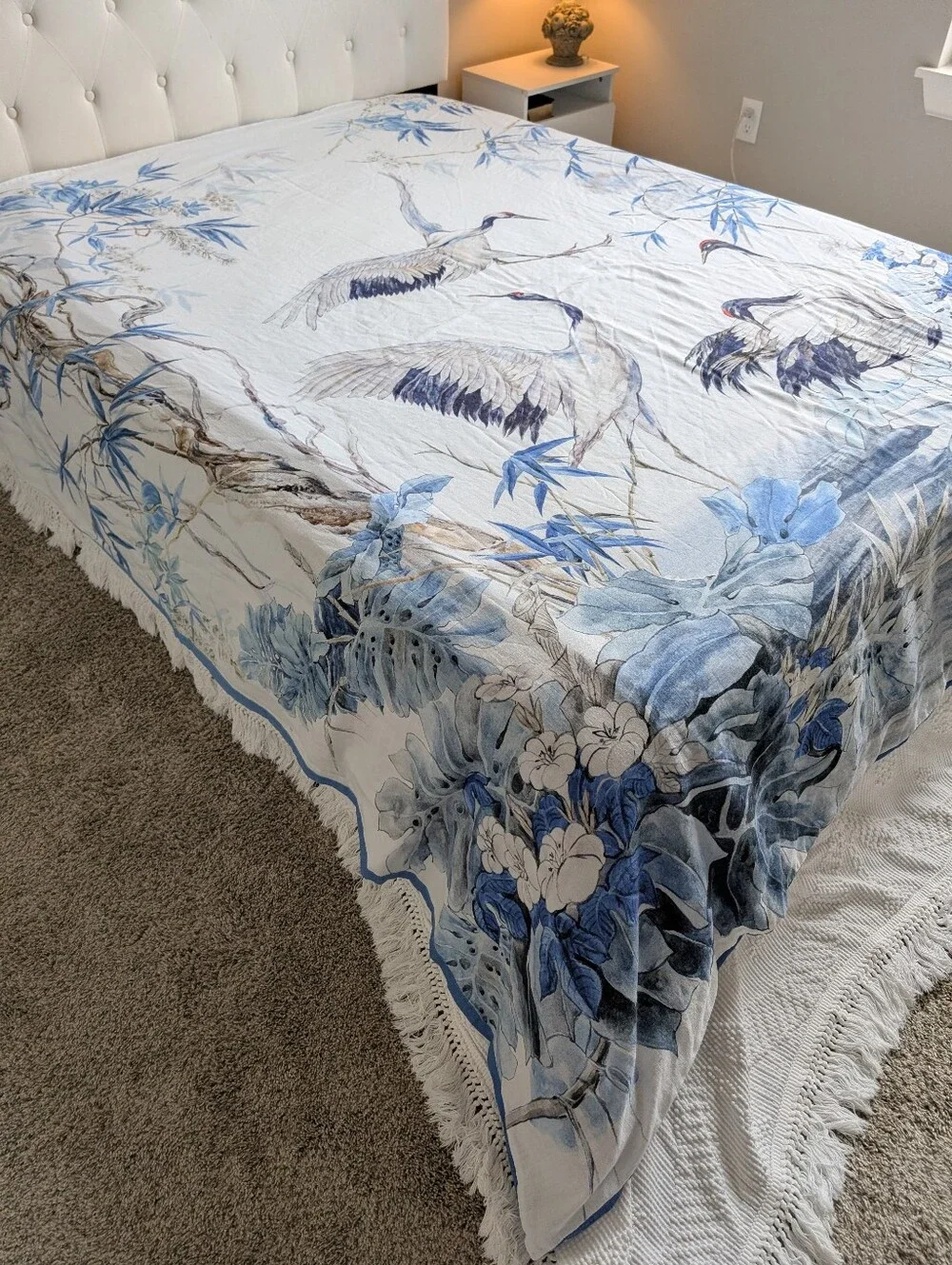 Southern Living Queen Reversible Duvet Cover Blue Crane Botanical Chinoiserie